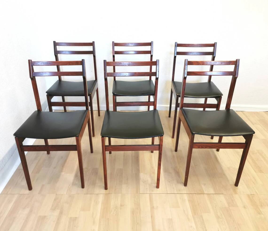 SET of 6 Vintage Scandinavian Wooden Dining Chair: Branko Ursic, 1970s