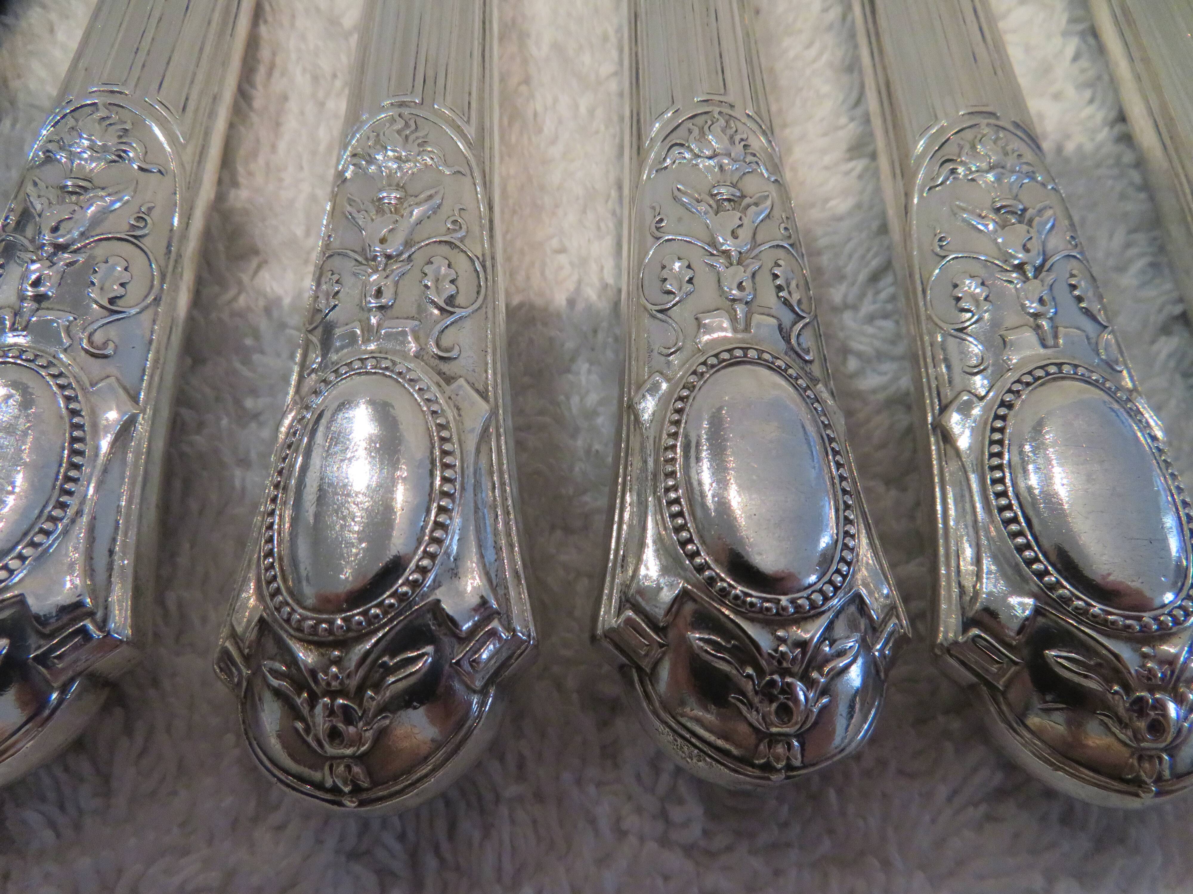 12 fruit knives 950 silver Minerva Louis XVI style wheat ear Turron