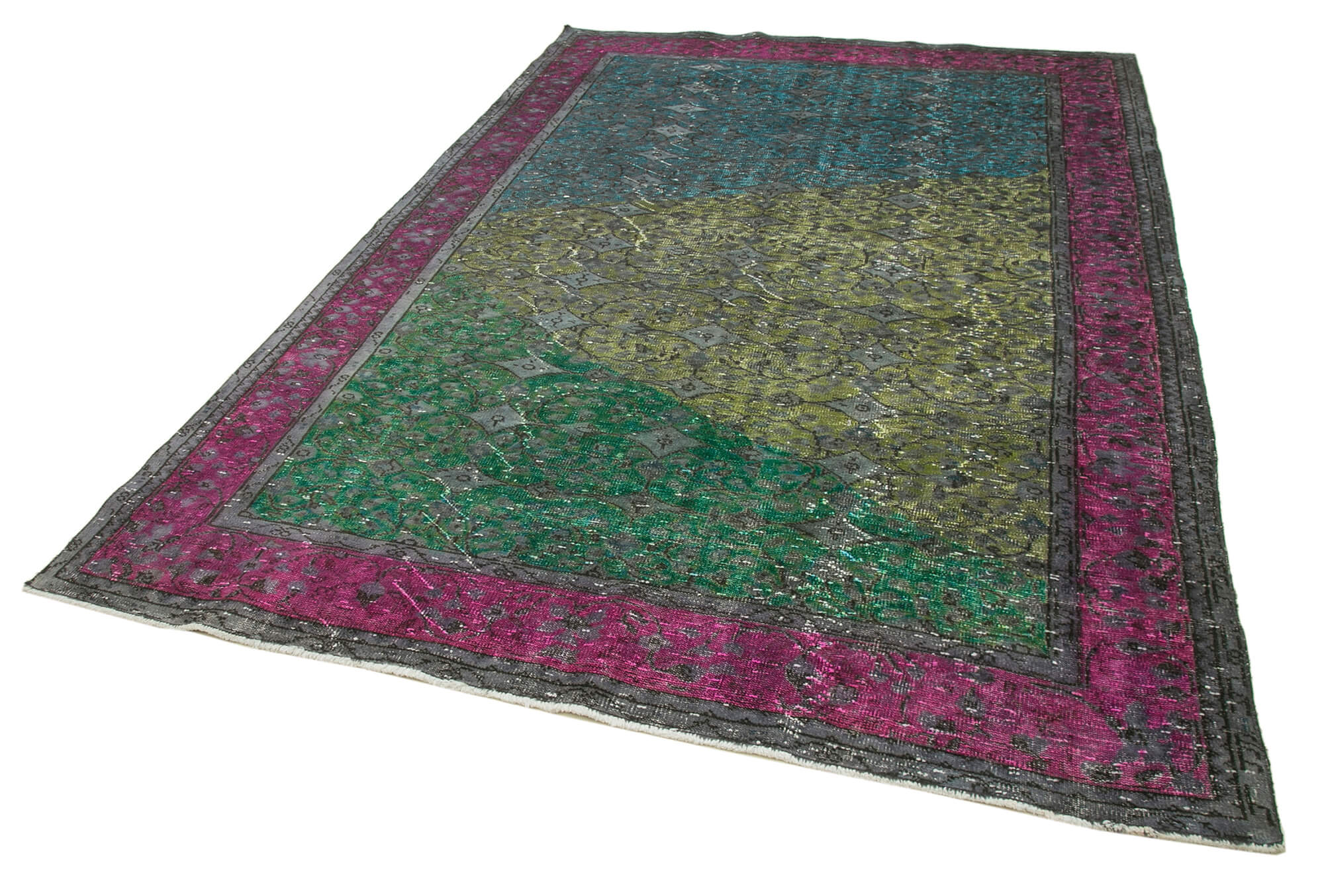 Hand-knotted carved anatolian 1970s 205 cm x 303 cm fuchsia carpet