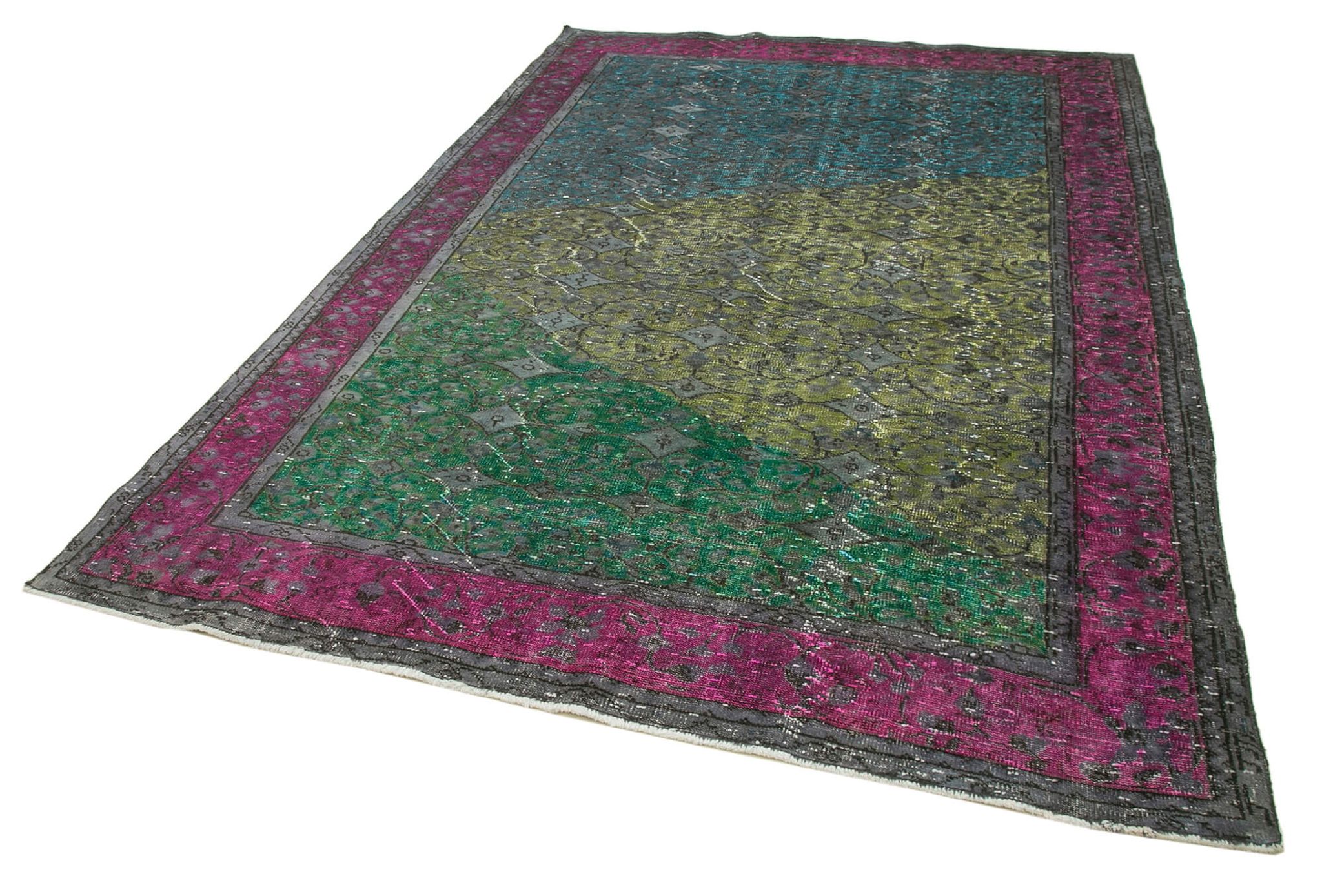 Hand-knotted carved anatolian 1970s 205 cm x 303 cm fuchsia carpet