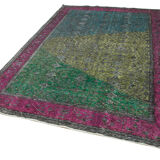 Hand-knotted carved anatolian 1970s 205 cm x 303 cm fuchsia carpet
