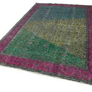Hand-knotted carved anatolian 1970s 205 cm x 303 cm fuchsia carpet