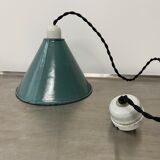 OLD INDUSTRIAL SUSPENSION TOLE EMAILLEE BLUE-GRAY