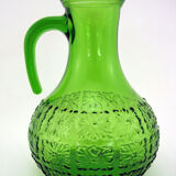 Emerald green molded glass pitcher - Bormioli Fidenza Vitraria Italy - vintage 60s