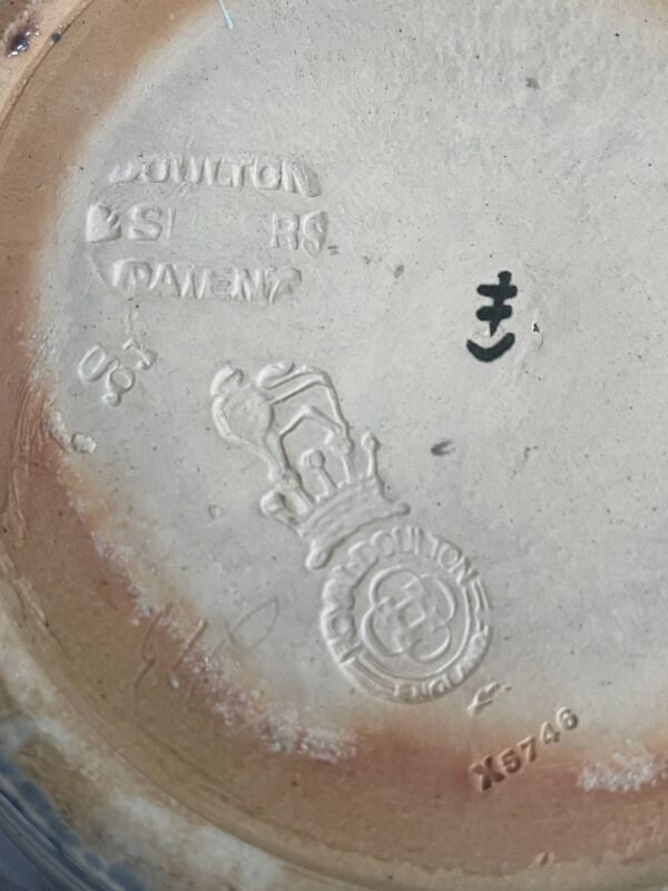 Paire, cache pots, royal doulton, faïence anglaise, 1920-1930, décor floral, bleu et or, marques en