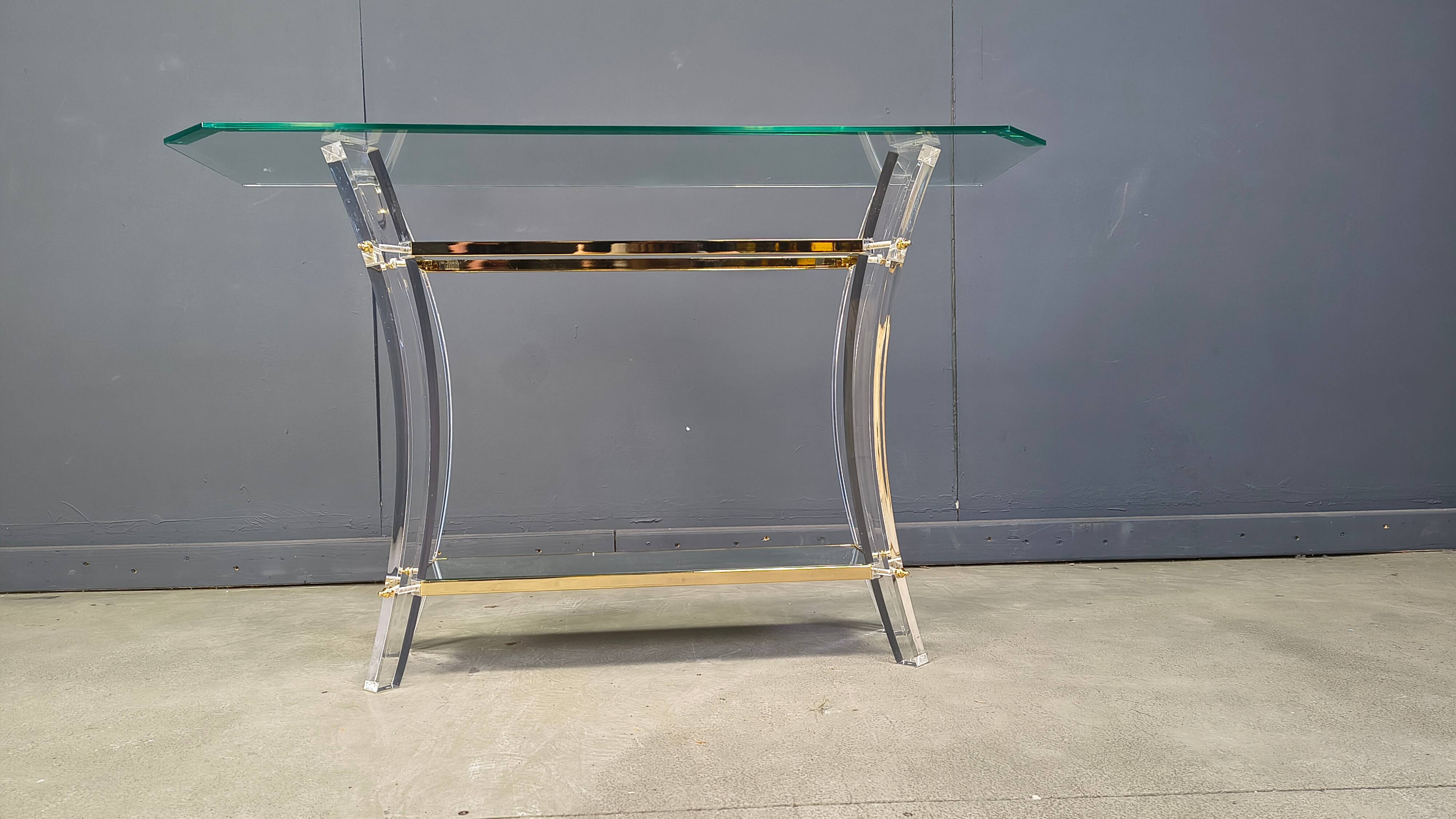 Brass and lucite console table, 1970s
