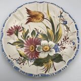 Earthenware wall plate signed bassano, italy, polychrome floral painting decoration