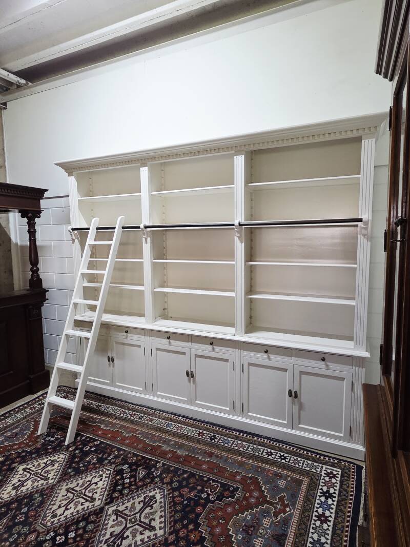 White bookcase library cabinet bookcase with ladder