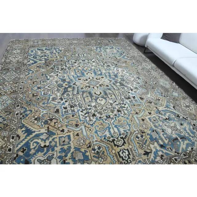 1970s Vintage Persian Handmade Wool Cotton Light Brown Area Rug 295x380