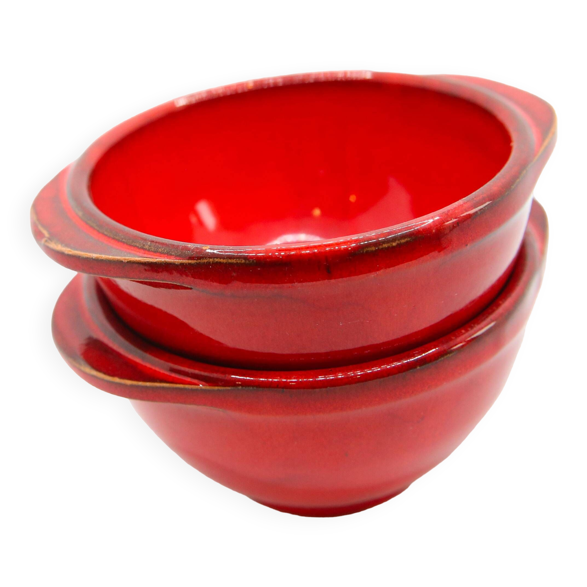 Lot de 2 bols à oreilles en terre émaillée rouge vif