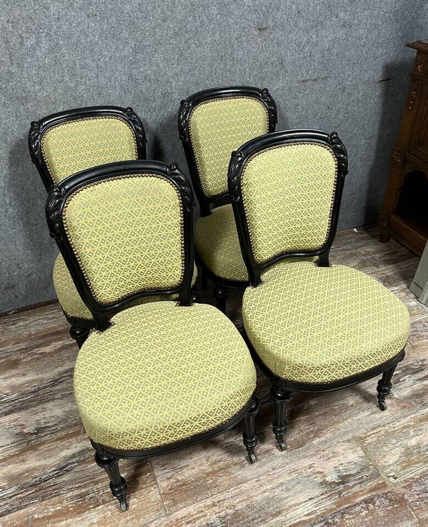 Set of 4 Napoleon III period chairs in black lacquered wood circa 1850