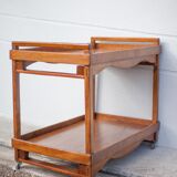 Wooden service with wheels, rolling trolley, rolling bar, wooden lounge furniture, vintage