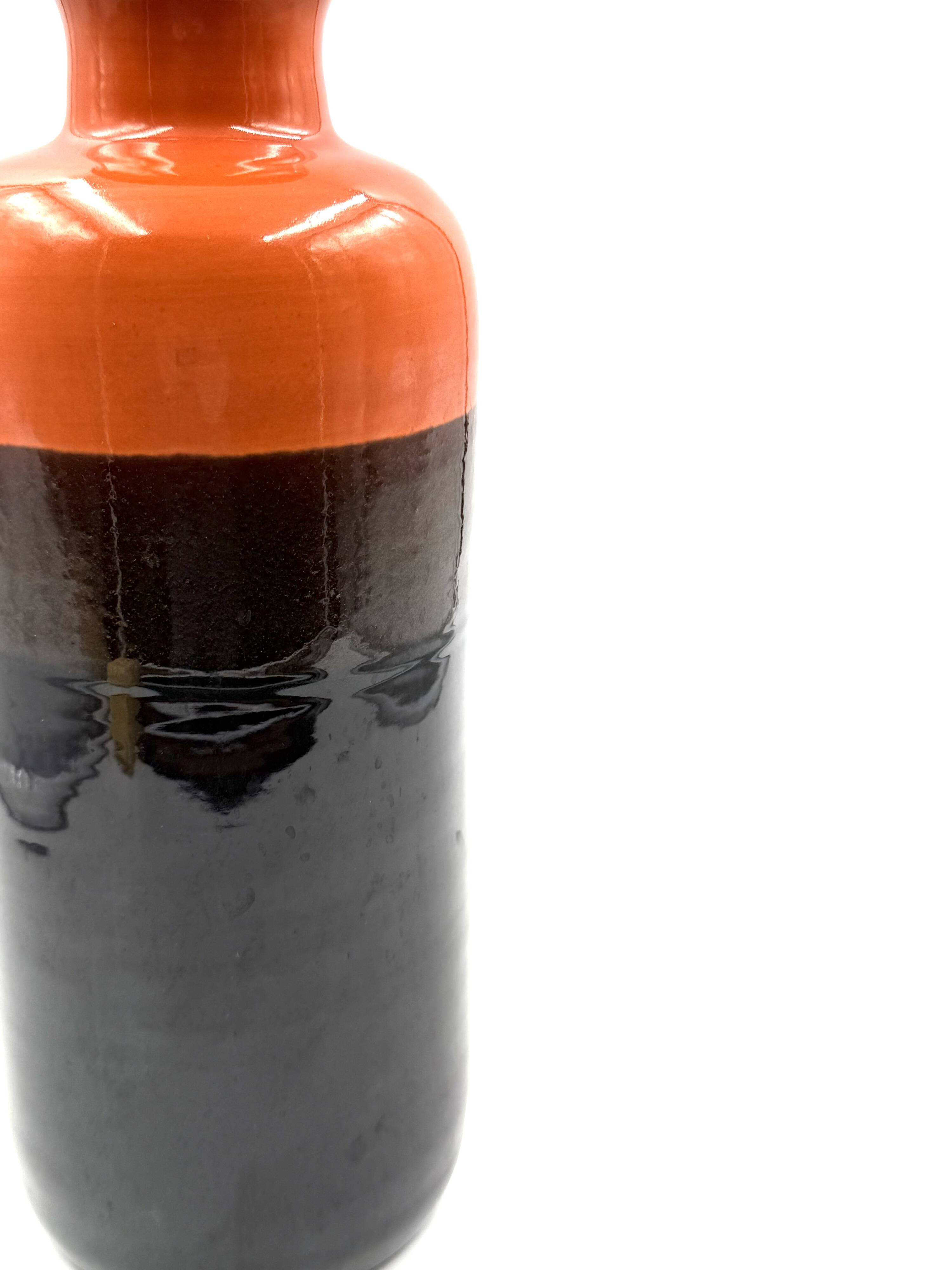 Mid-century orange & brown ceramic vase, Aldo Londi Bitossi Italy 1970s