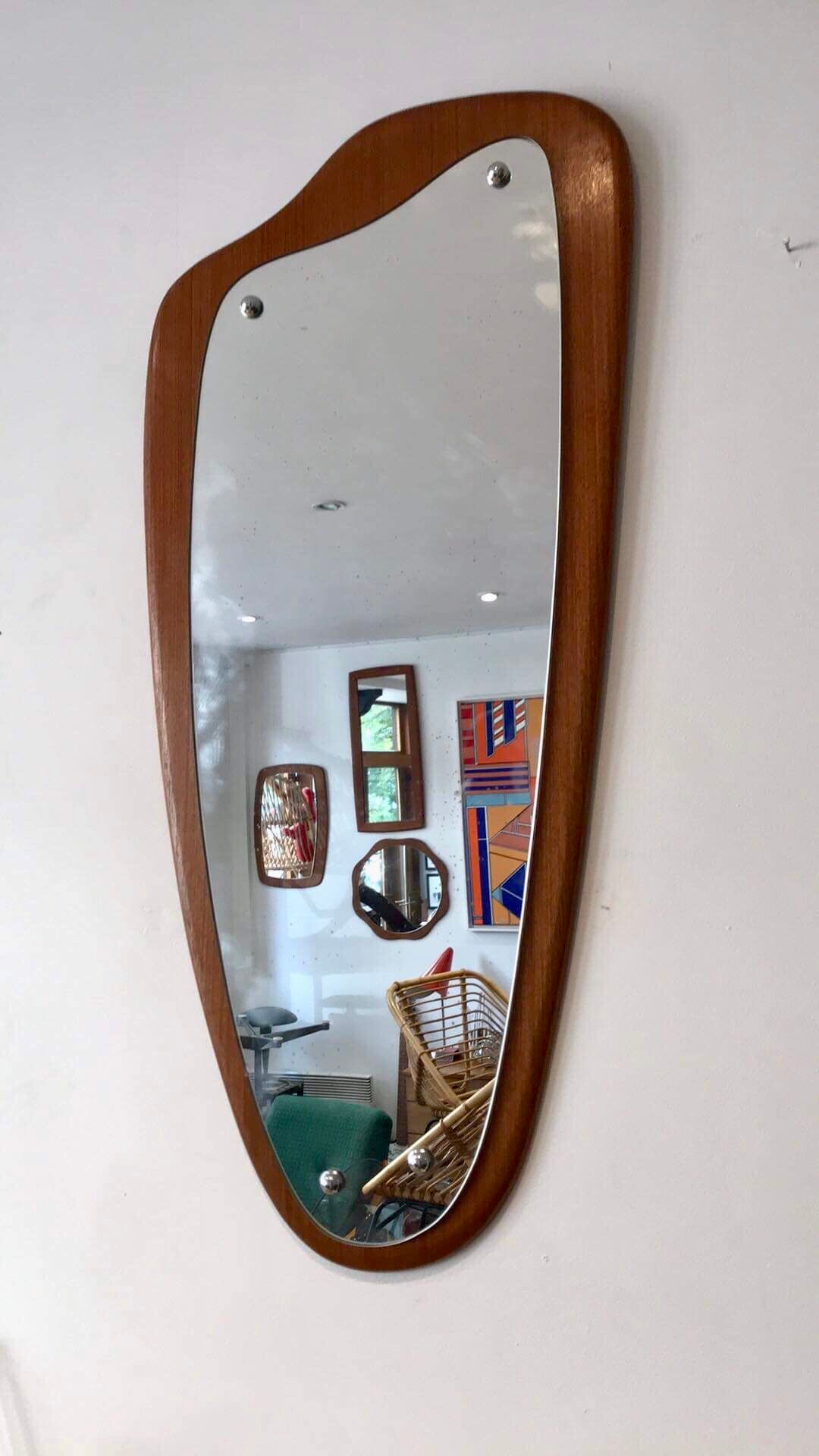 Free-form teak mirror circa 1960 - 80x35cm