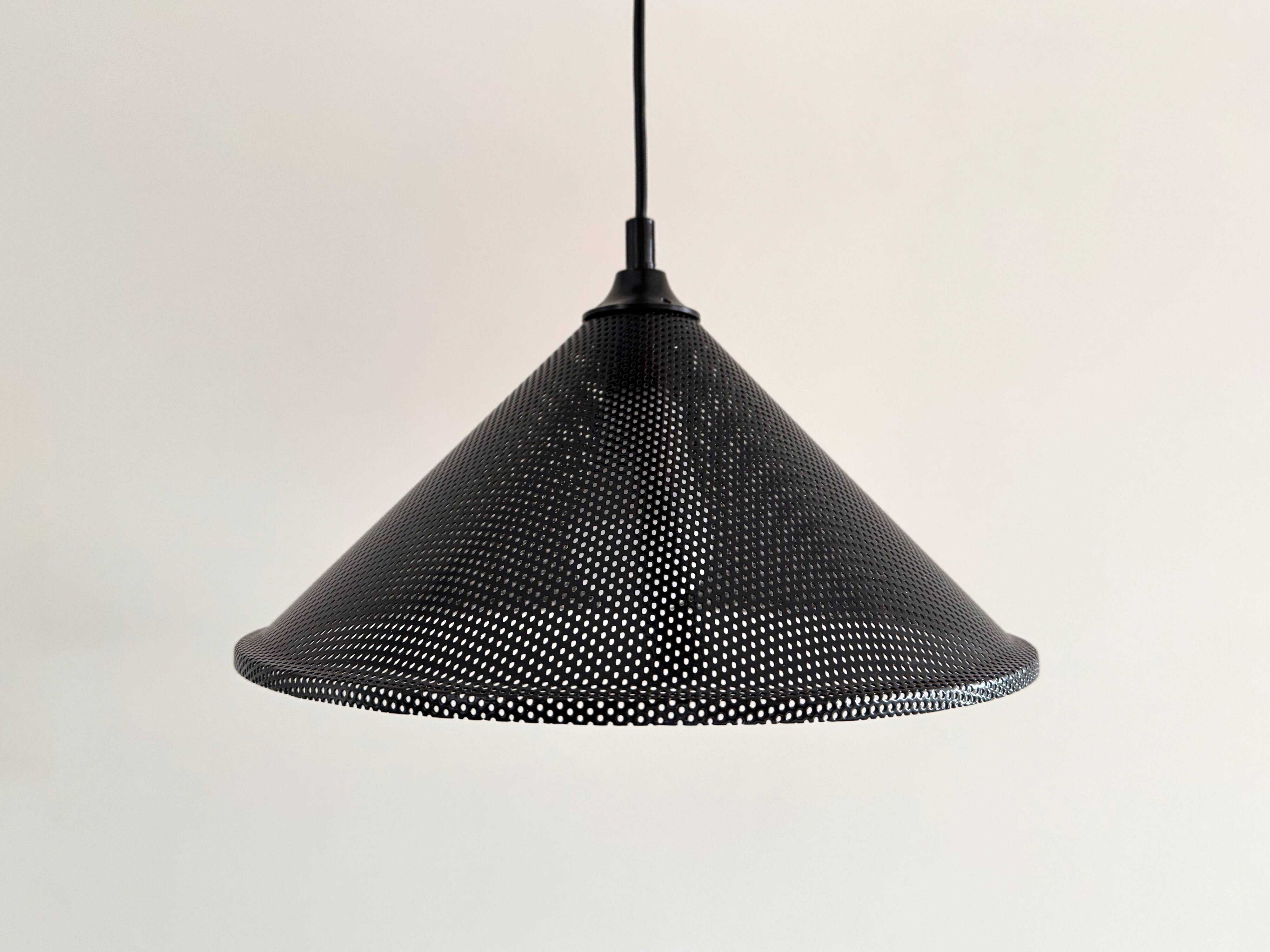 Postmodern perforated metal hanging lamp from the 80s