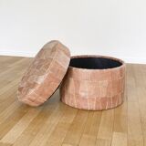 Pouf coffre patchwork cuir beige