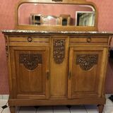 Art Deco solid wood sideboard with mirror and marble top