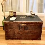 Coffre malle ancienne en bois dessus plat vintage