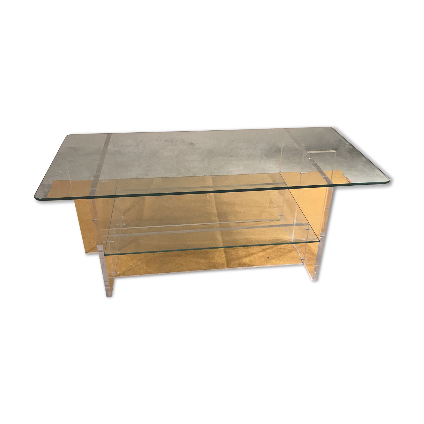 Plexiglas coffee table and glass