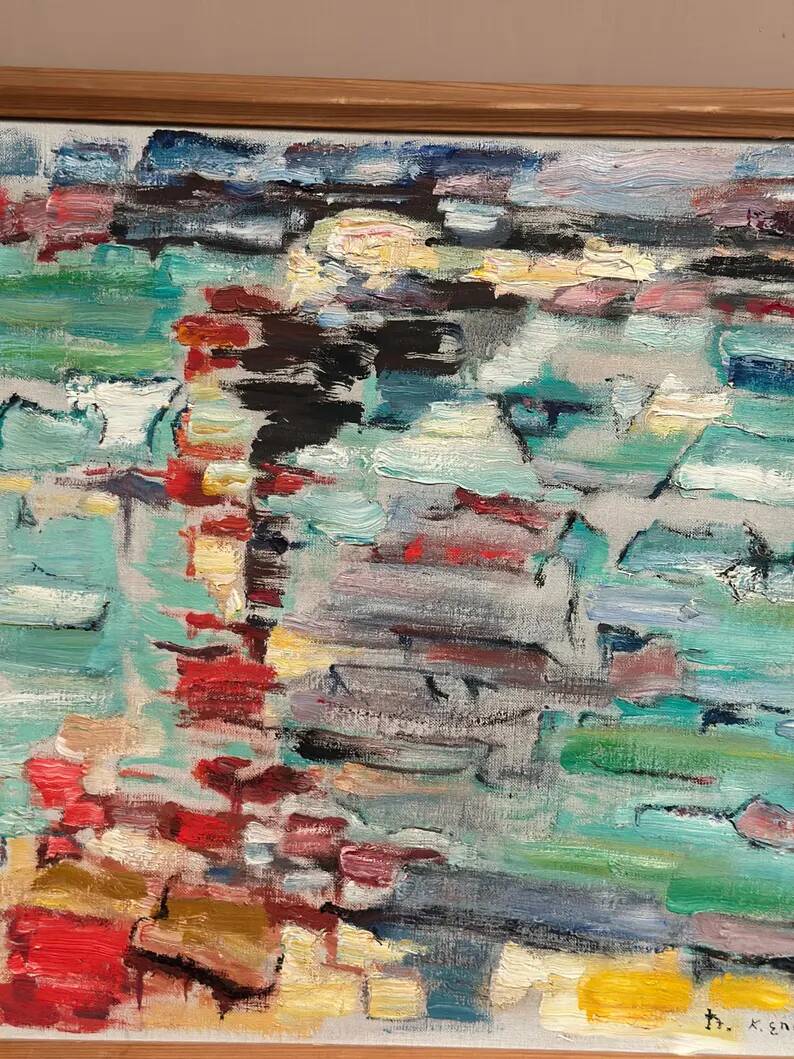 Swedish Oil on Canvas“Abstract Composition” by Klas Engman– Vintage &Framed