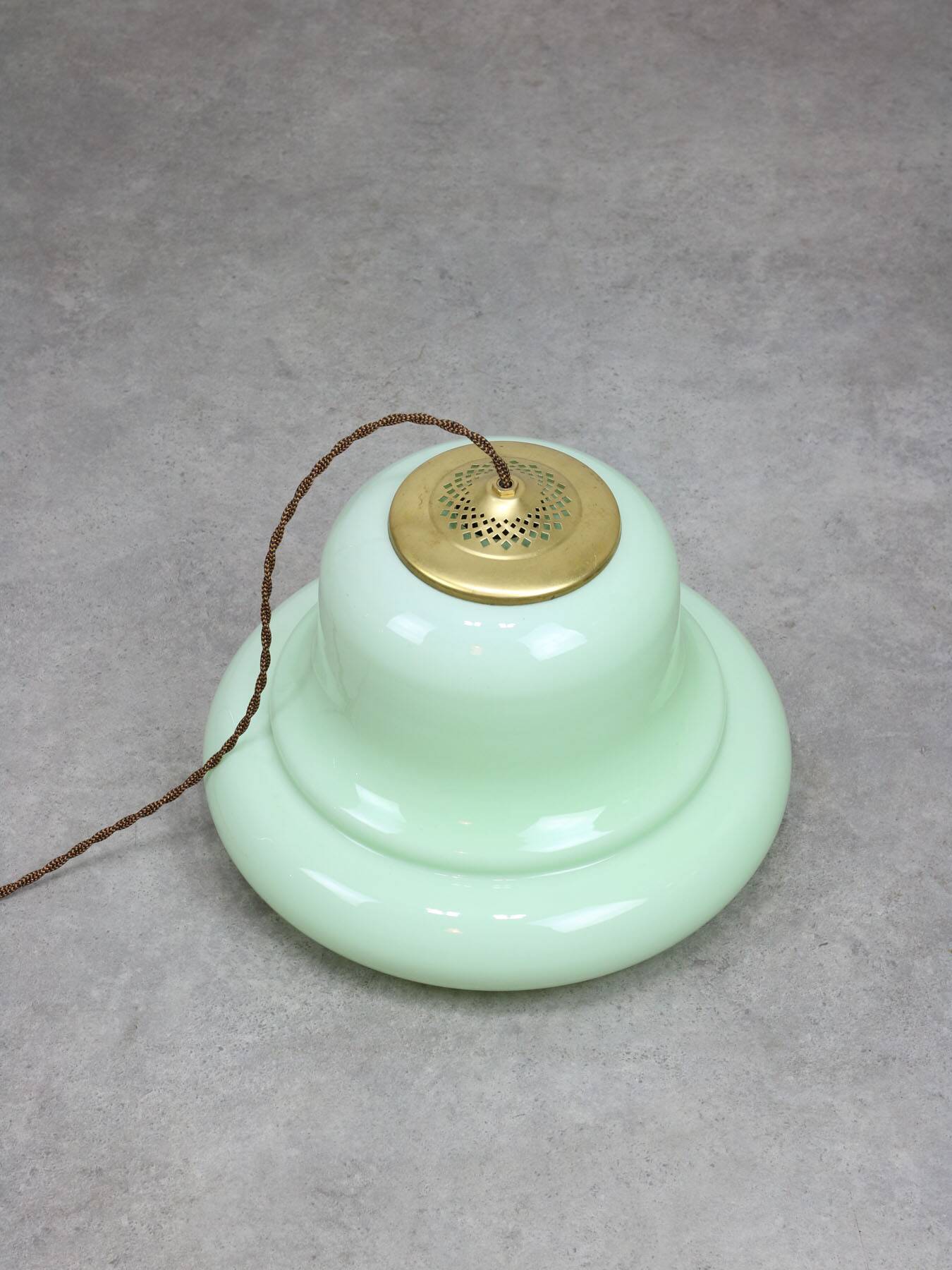 Mid-Century Italian Brass and Green Glass Pendant Lamp, 1960s