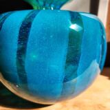 Vintage 1976 Mdina Glass Ming Bulbous Vase Blue and Yellow Swirl Hand Blown
