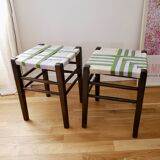 Wooden stool. vintage stool. woven stool