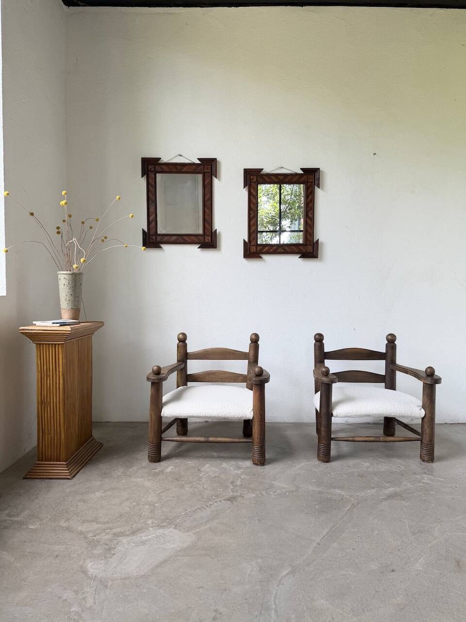 Pair of wooden mirrors in tramp art style