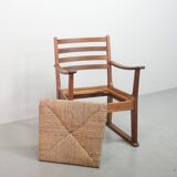 Rare Bas van Pelt Brutalist Oak Armchair with Woven Rush Seat for My Home