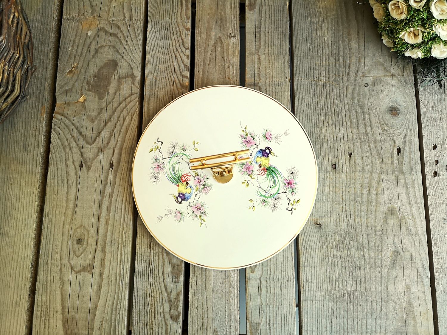 Vintage Cheese Platter in Ceramics Salins Decor Birds of Paradise