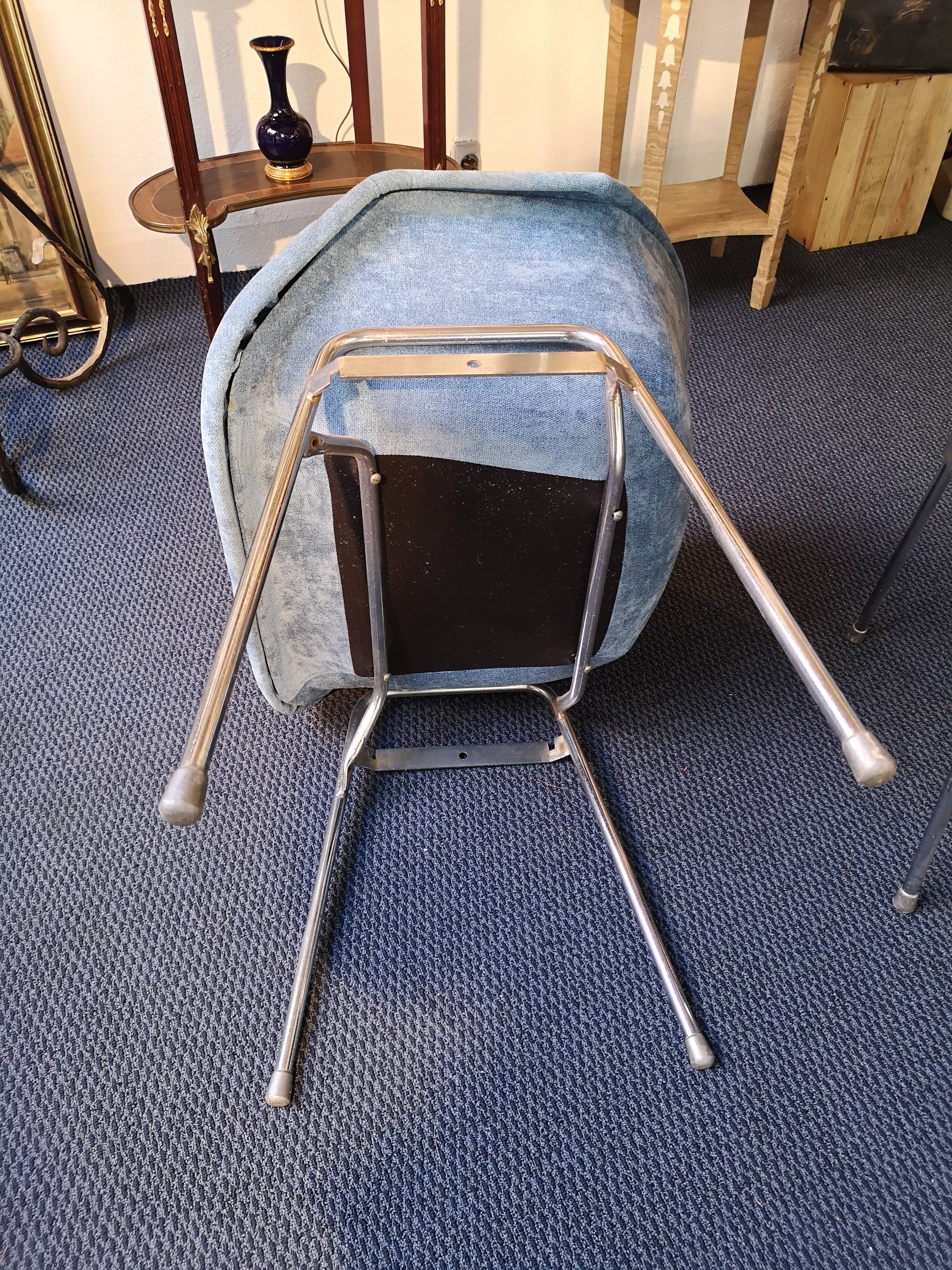 Pair of blue and chrome lounge armchairs design 1970