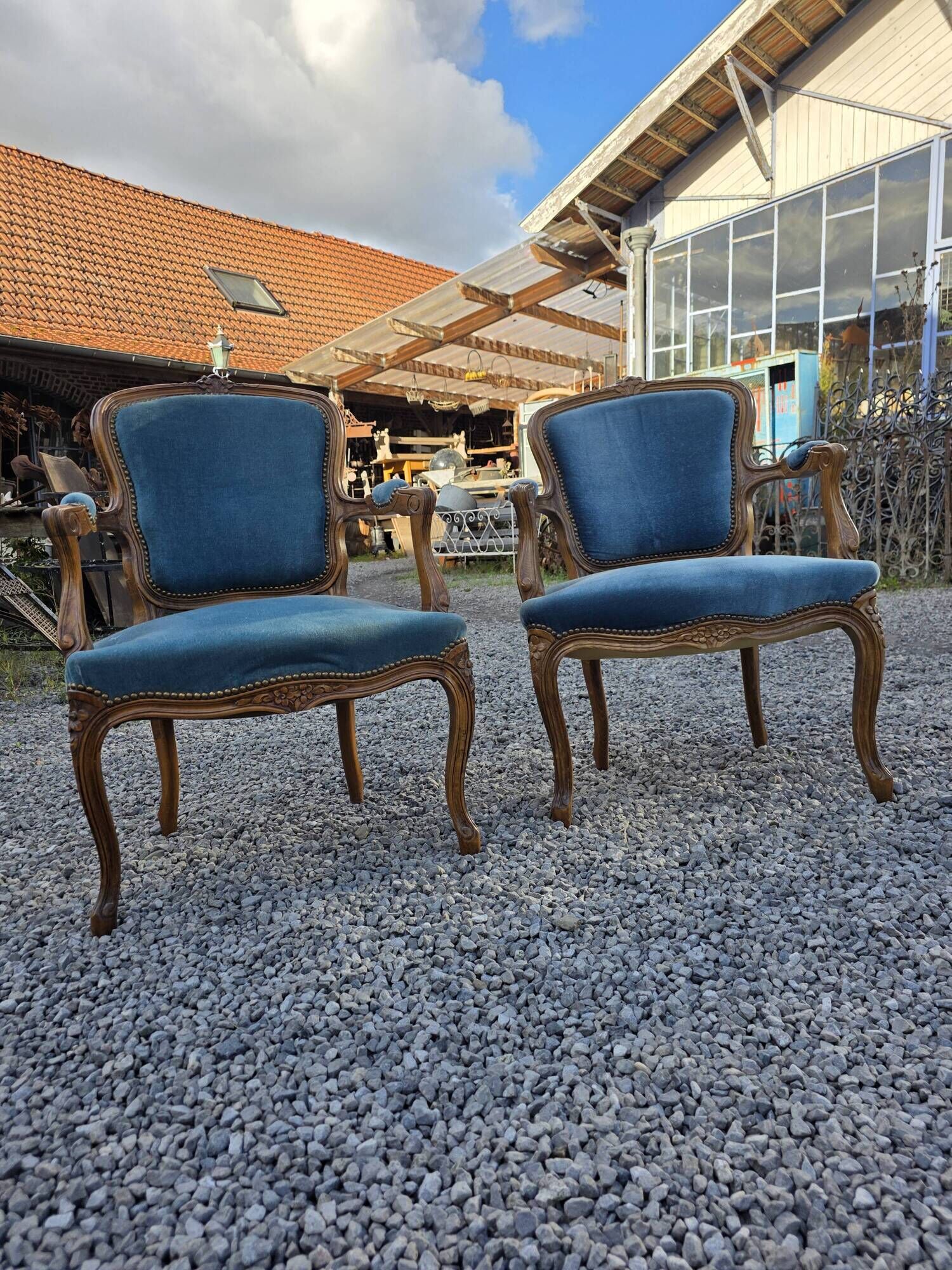 Pair of Louis XV style cabriolet armchairs