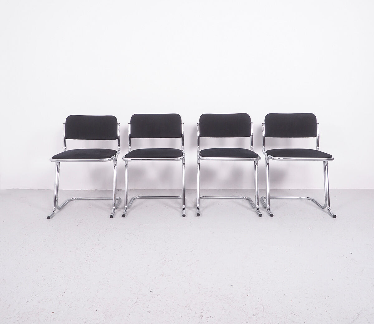 Tubular chrome chairs with black corduroy, set of 4