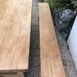 Farm table and two solid oak benches