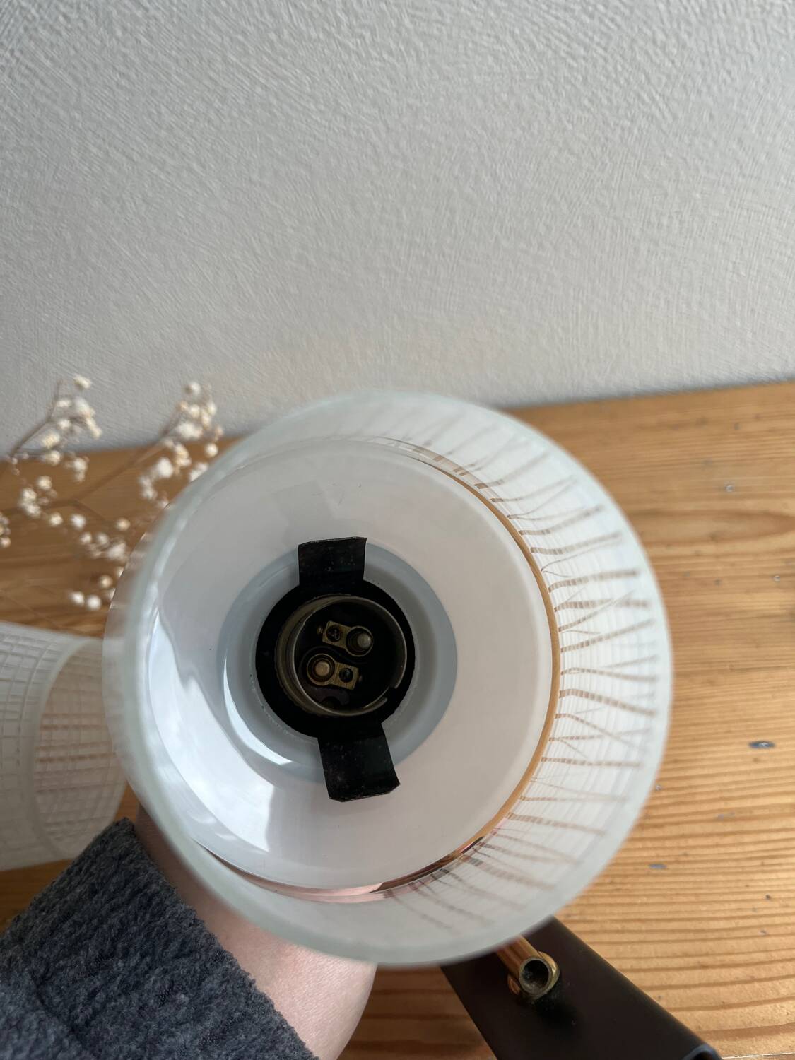 Pair of vintage glass/metal wall lights / circa 1950s 1960s