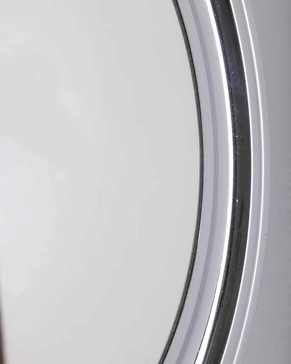 Vintage 1970s round wall mirror in chrome-plated metal, italian design