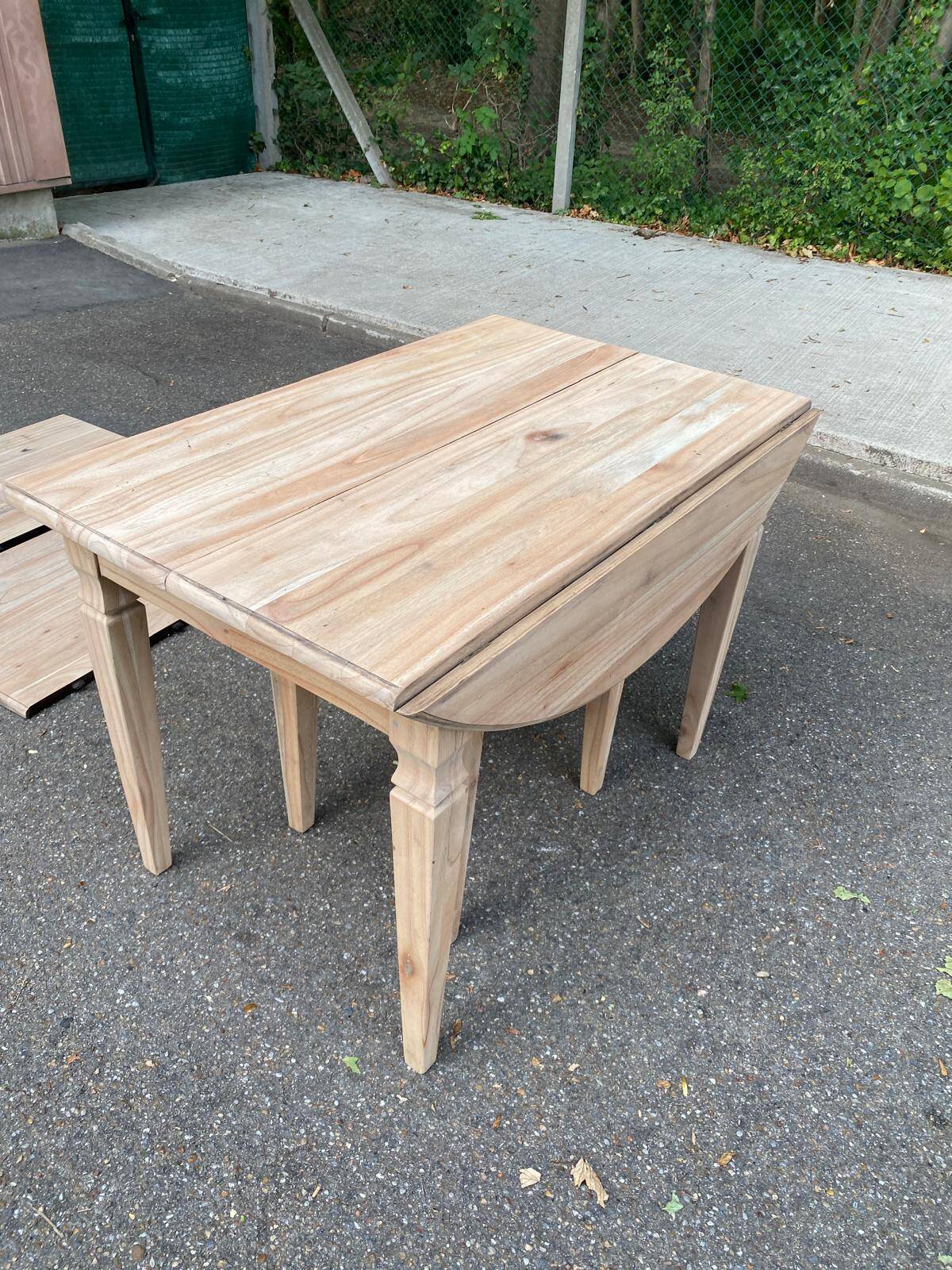 Renovated square extendable dining table in raw solid cherry wood, Louis XVI style.
