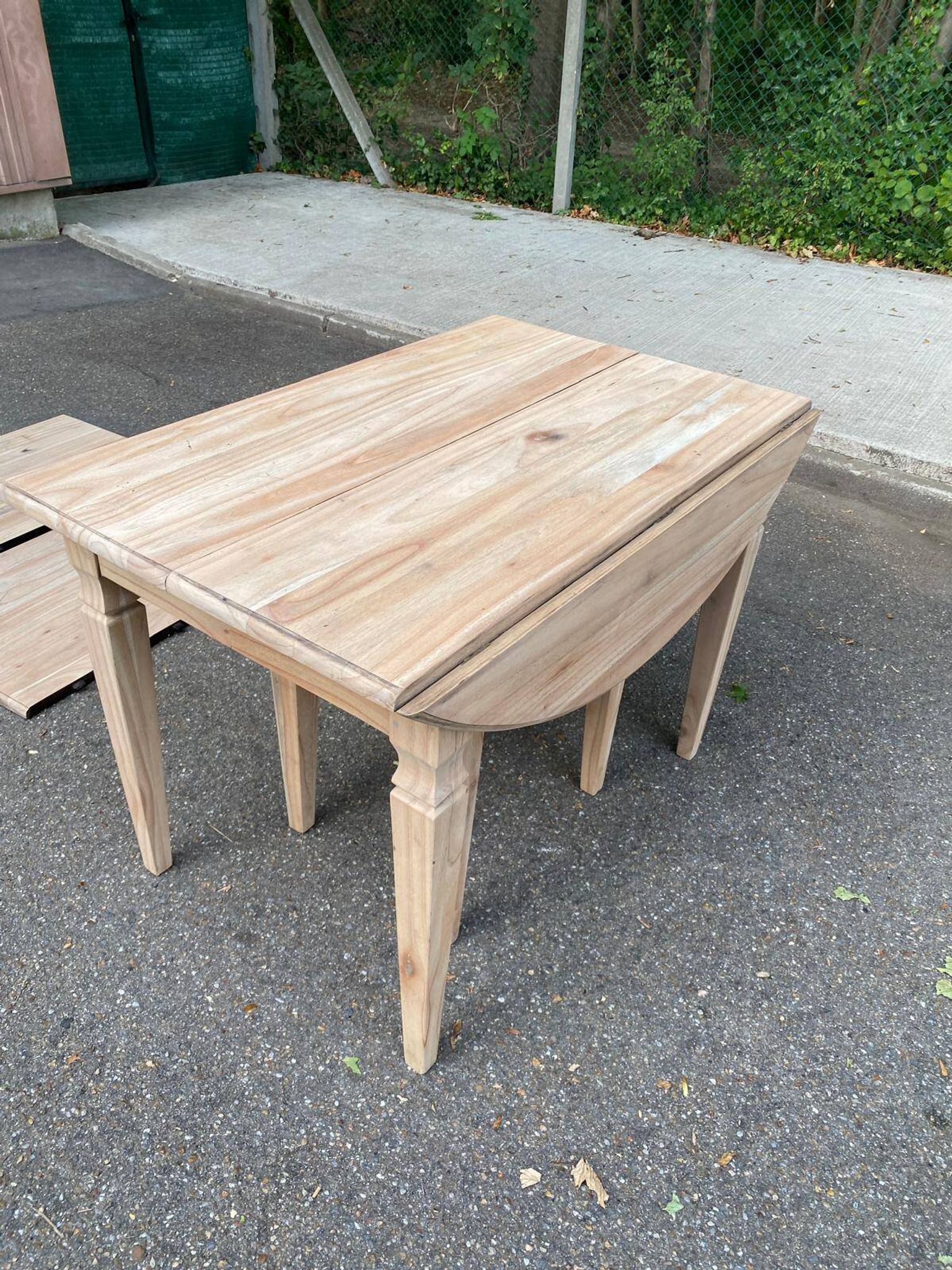 Renovated square extendable dining table in raw solid cherry wood, Louis XVI style.