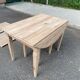 Renovated square extendable dining table in raw solid cherry wood, Louis XVI style.