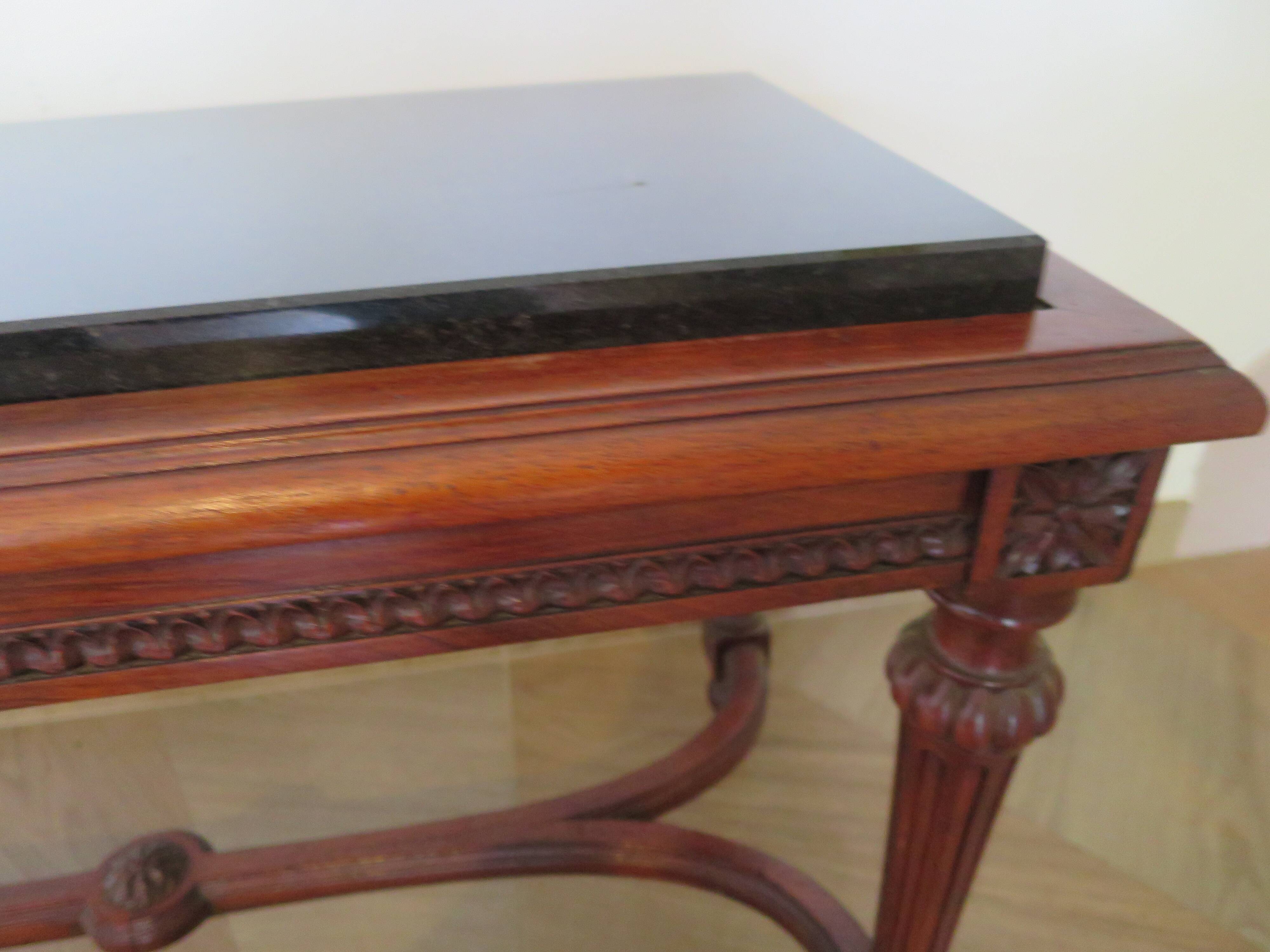 Coffee table - black marble top - Louis XIII style - H-shaped crossbar base