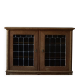 20th-century mid-century solid oak sideboard with glass front, by a Danish cabinetmaker.