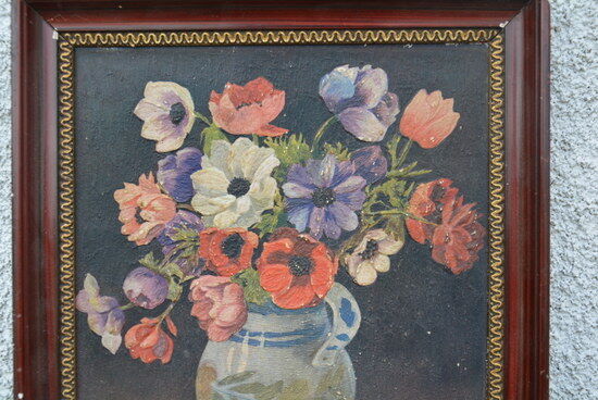 Bouquet d'anémones, huile sur carton