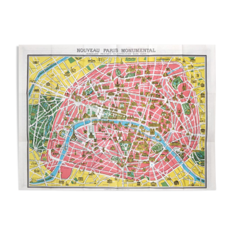 Old map New Paris monumental 75x55cm edition A. Leconte 1960