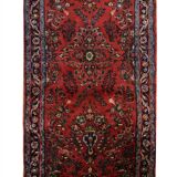 Burgundy Red Floral Wool Runner Rug,1960s Traditional Oriental Stair Runner