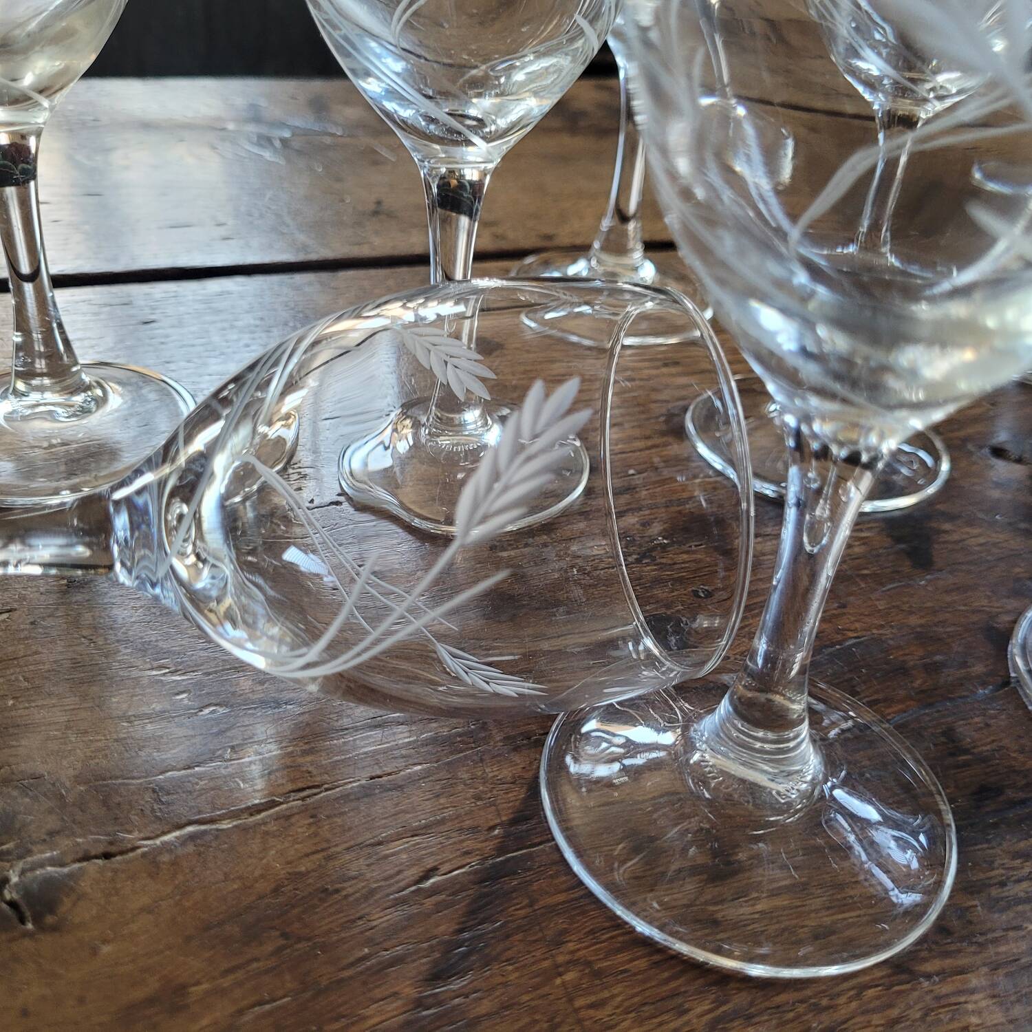 9 Verres à Pied Vintage Épi de Blé Ciselé