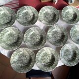 Lot de 11 assiettes « English Style » en faïence Vert et Blanc, fabriqué pa