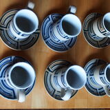 Set of 6 cups in vintage artisanal stoneware and its sub-cups