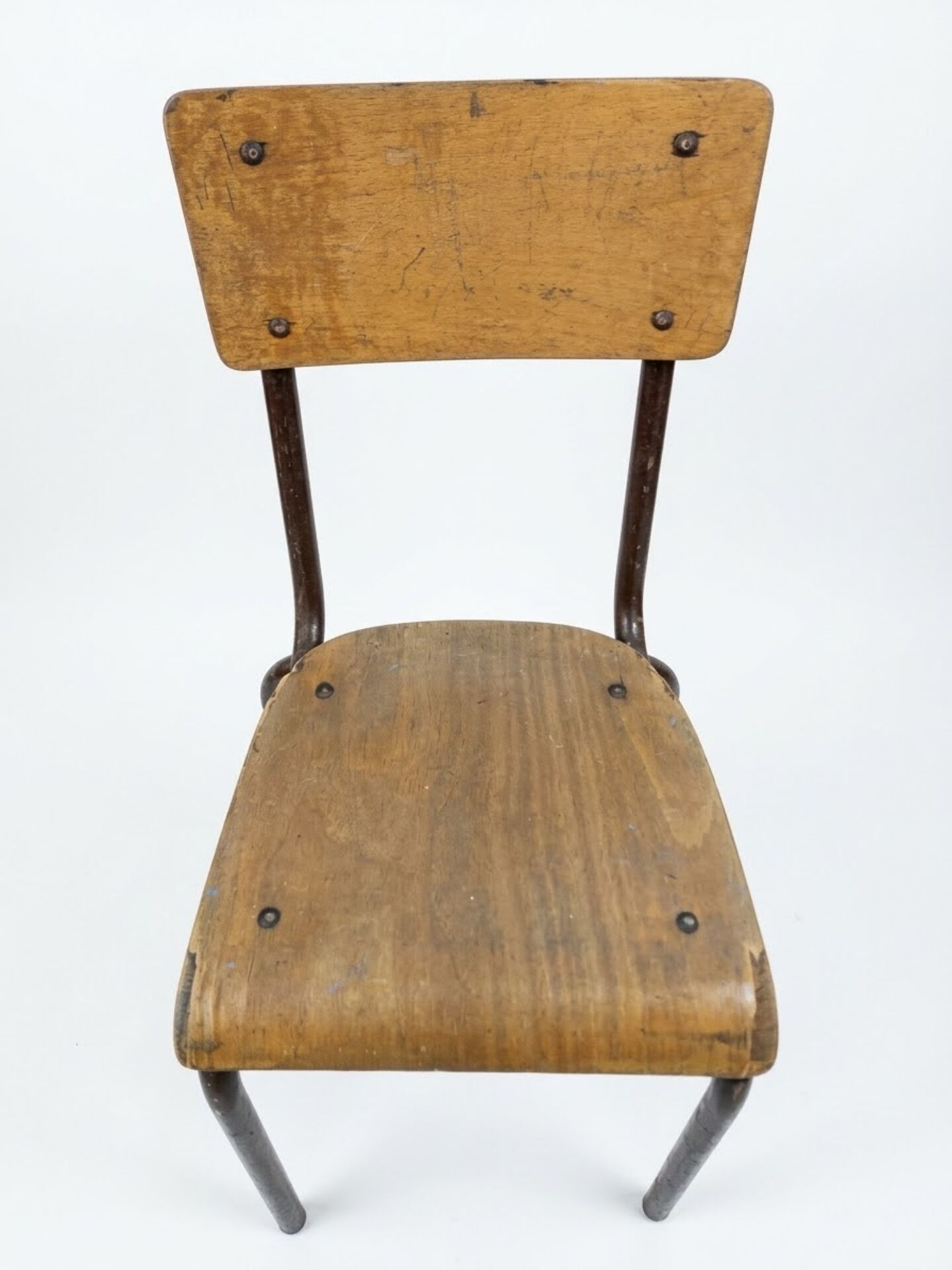 Set of 4 vintage metal and plywood school chairs (2 pairs)