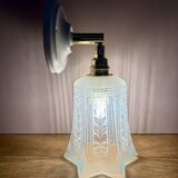 Vintage tulip wall lamp in white and blue frosted glass