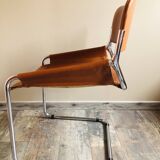 4 vintage 70s Italian chairs in cognac leather and stainless steel